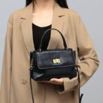 Women's Genuine Leather Lock Buckle Pleated Texture Crossbody Top Handle Bag