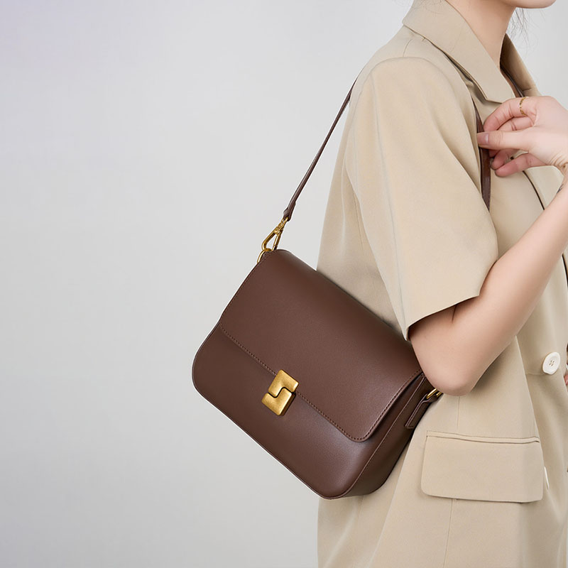 Women's Genuine Leather Magnetic Closure Crossbody Shoulder Baguette Bags In Vintage