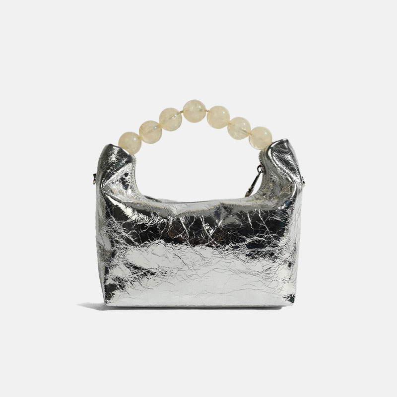 Sac à main minimaliste en cuir véritable plié avec perles pour les femmes