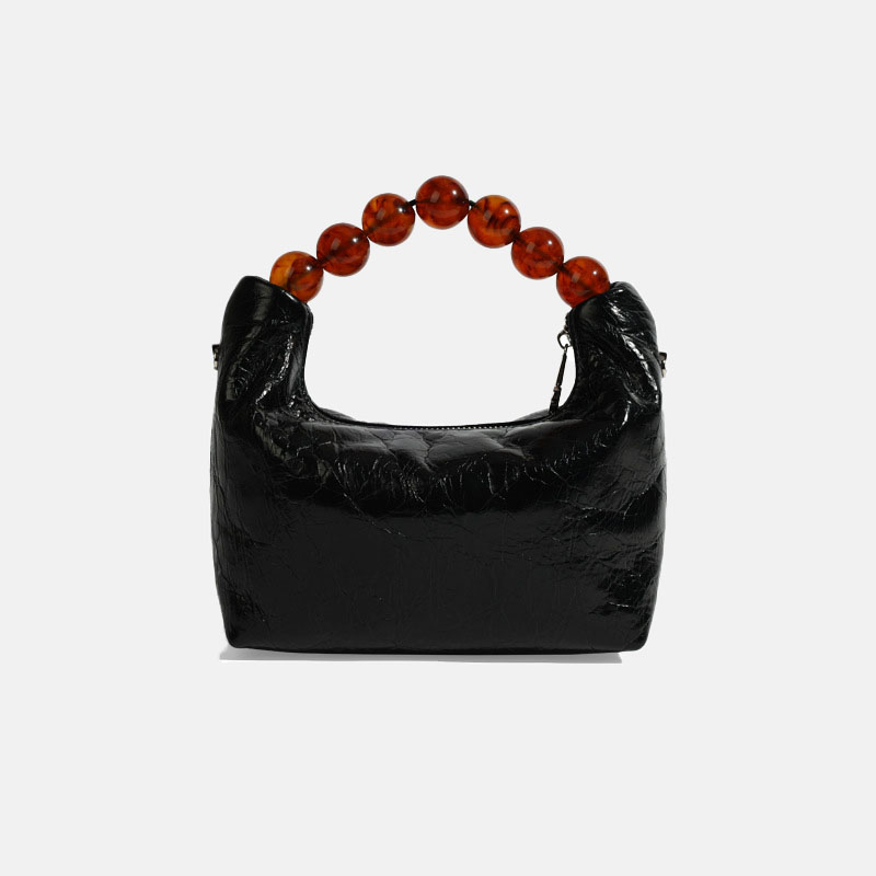Minimalistische Damen Tasche aus echtem Leder mit gefaltetem Crossbody und Perlengriff