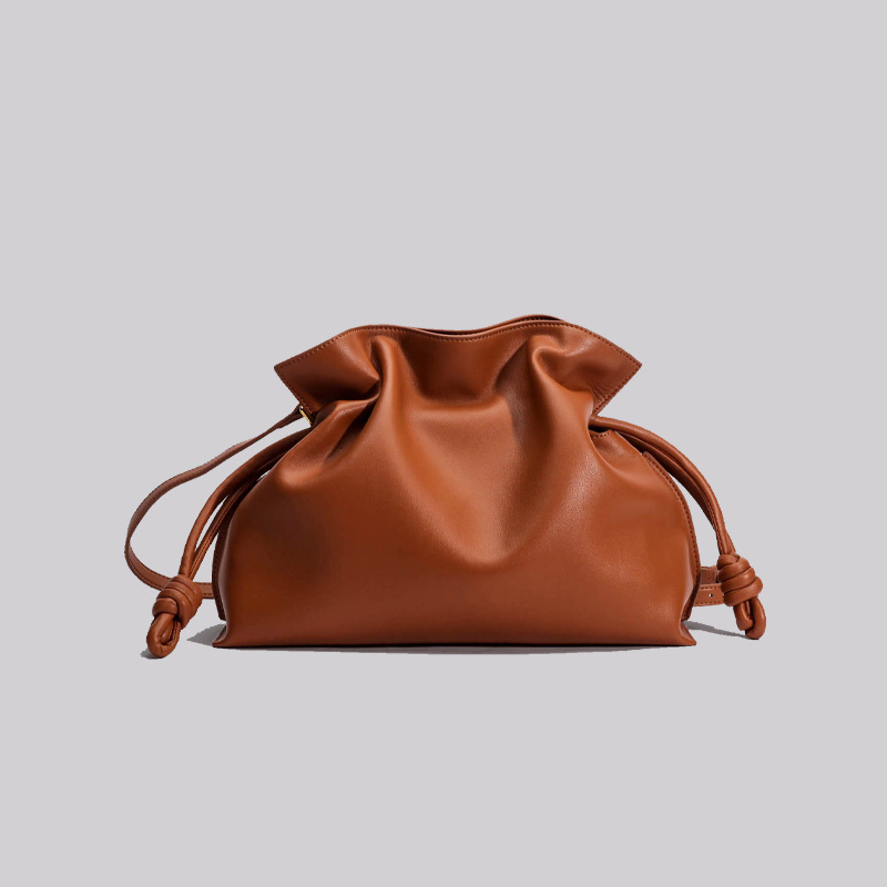 Women's Minimalist Genuine Leather Foldover Drawstring Crossbody Shoulder Bags