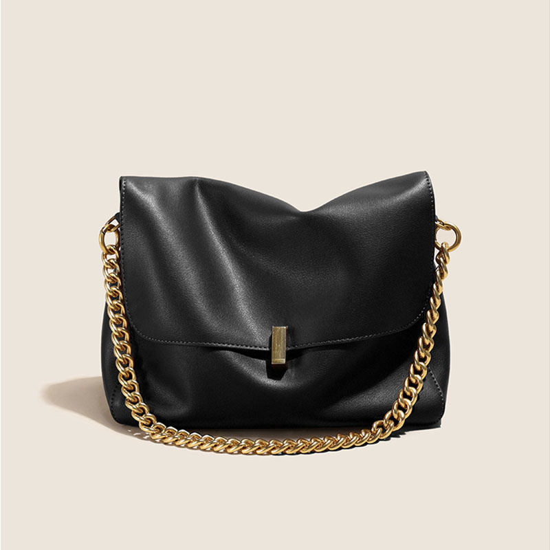 Women's Minimalist Genuine Leather Lock Buckle Crossbody Chain Messenger Bag