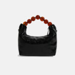 Women's Pleated Genuine Leather Zipper Pearl Handle Crossbody Bag