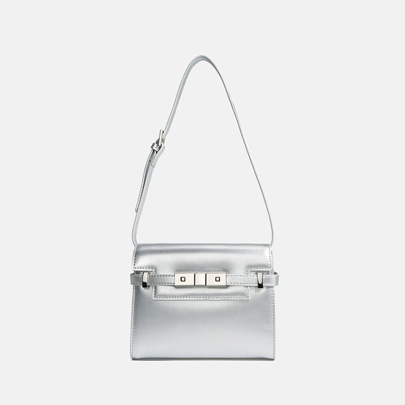 Women's Small Genuine Leather Minimalistic Lock Buckle Crossbody Baguette Bag