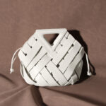 Women's Vintage Woven Leather Triangle Handle Crossbody Shoulder Bucket Bag