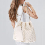 Women's Woven Magnetic Clasp Chain Shoulder Tote Bags