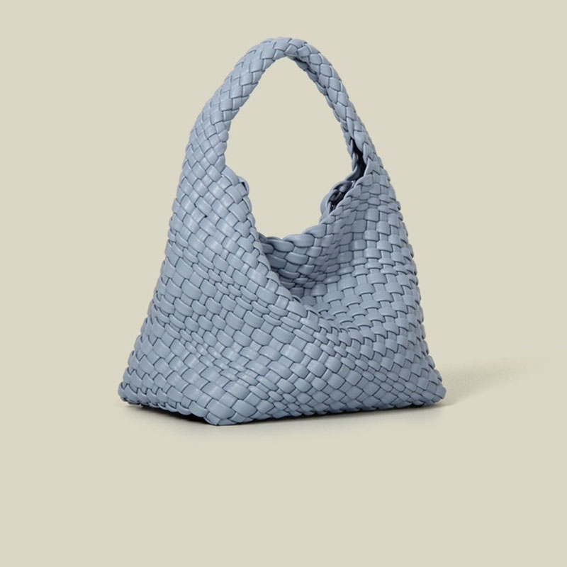 Women's Woven PU Material Minimalist Bucket Tote Bag
