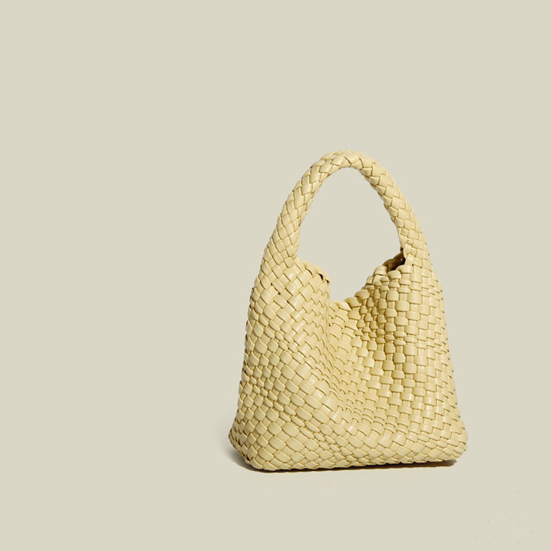Minimalistische Bucket Tote Bag aus gewebtem PU Material für Frauen