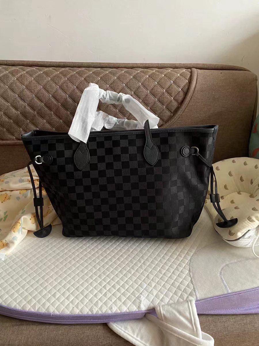 Women's Black Checkerboard Large Tote Bags with Purse photo review