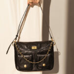 Women's Black Quilted Genuine Leather Chain Lock Shoulder Crossbody Bag In Vintage