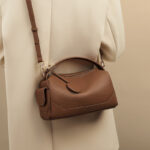 Women's Deep Brown Leather Pillow Shaped Crossbody Shoulder Handbag