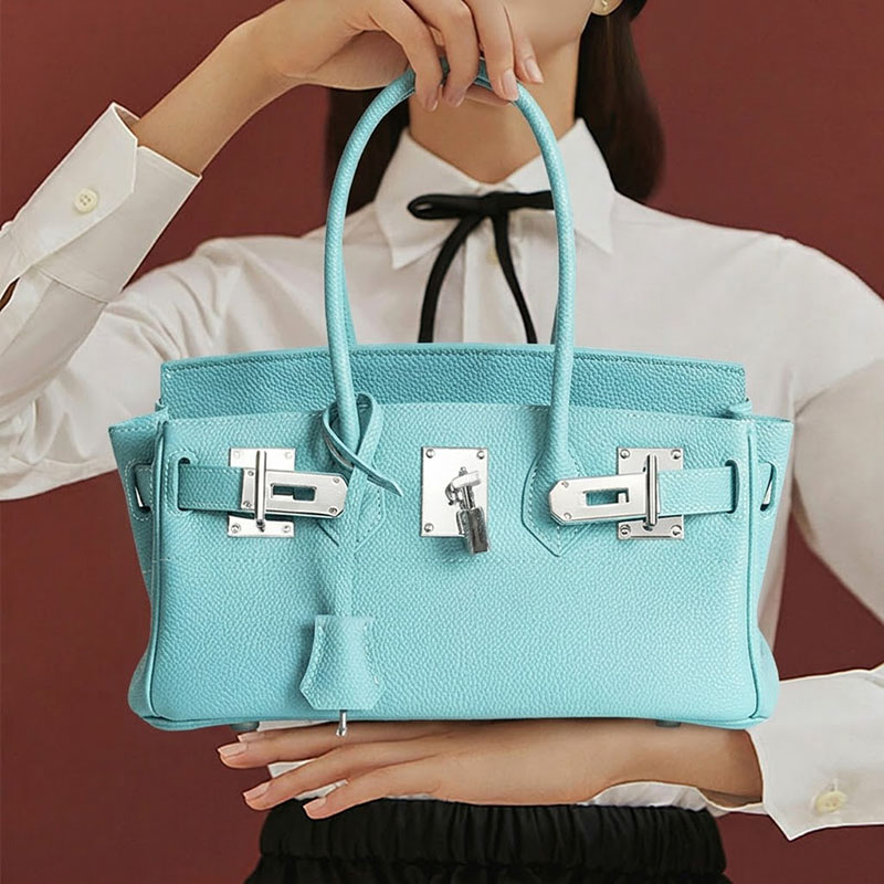 Women's Full-Grain Leather Rectangular Lock Buckle Top Handle Bag