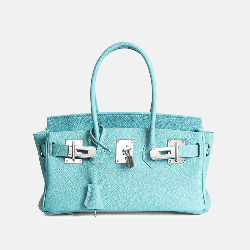 Sac à main rectangulaire à boucle en cuir pleine fleur pour femmes avec clé, serrure et sangle pour clés