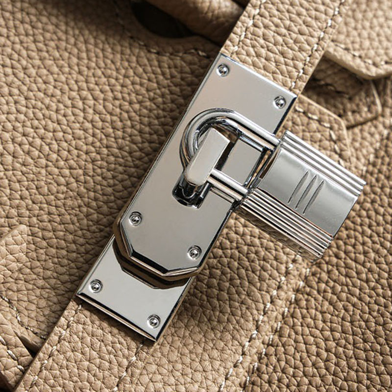Women's Full-Grain Leather Rectangular Lock Buckle Top Handle Bag