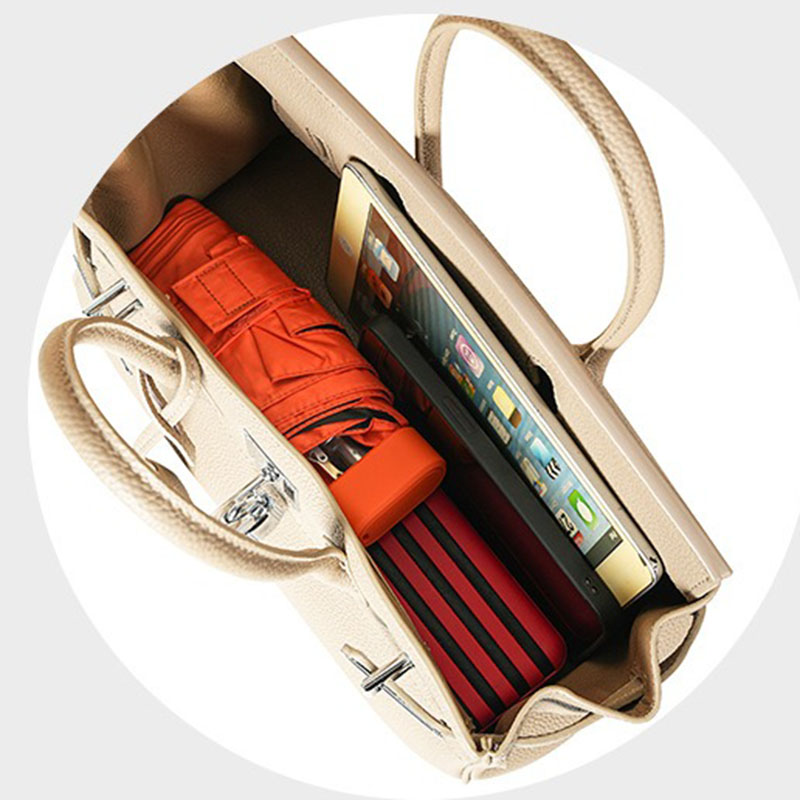 Women's Full-Grain Leather Rectangular Lock Buckle Top Handle Bag