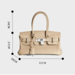 Women's Full-Grain Leather Rectangular Lock Buckle Top Handle Bag