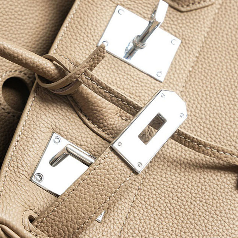 Women's Full-Grain Leather Rectangular Lock Buckle Top Handle Bag