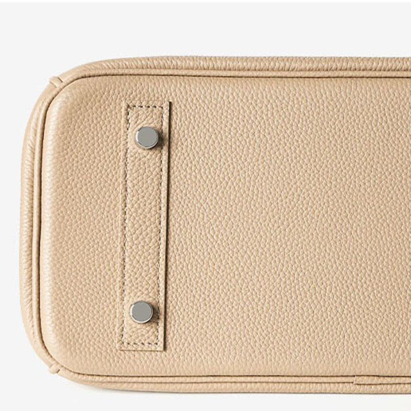 Women's Full-Grain Leather Rectangular Lock Buckle Top Handle Bag