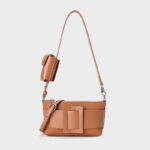 Women's Genuine Leather Decorative Buckle Zipper Crossbody Baguette Bag