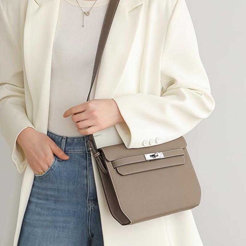 Damen Echtleder Schloss Crossbody Umhängetasche In Minimalistisch