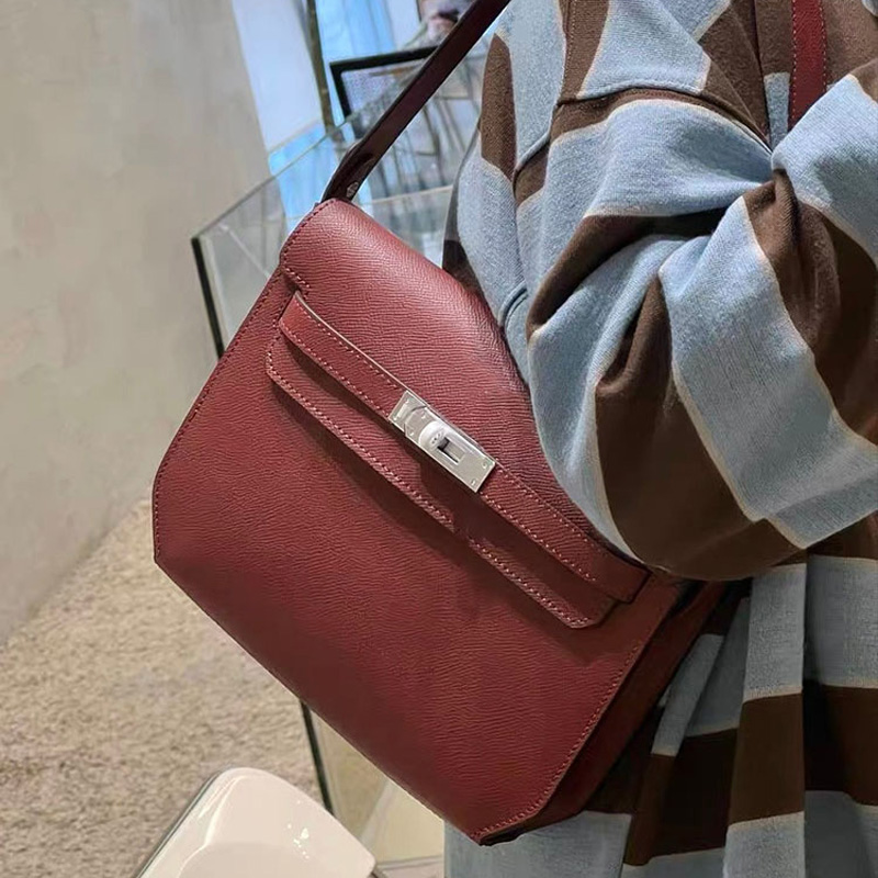 Damen Echtleder Schloss Crossbody Umhängetasche In Minimalistisch