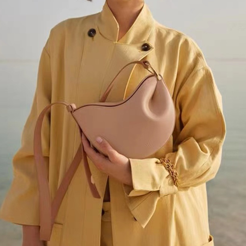 Women's Genuine Leather Lychee pattern Pea Shaped Crossbody Saddle Bag