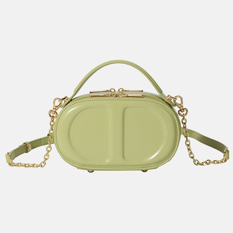 Women's Genuine Leather Minimalist Oval Box Crossbody Chain Handbag