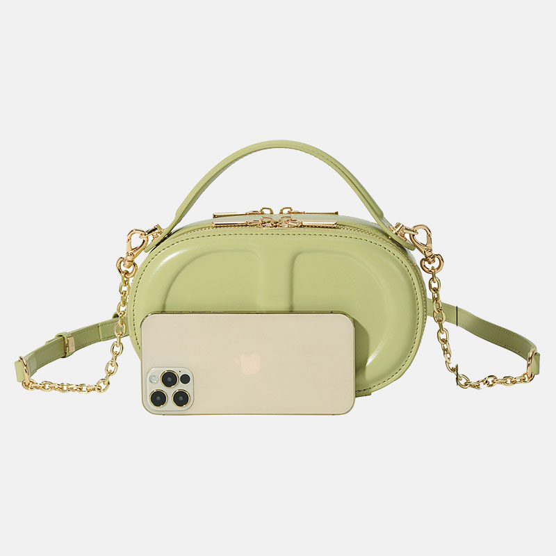 Sac à main en cuir véritable Minimalist Oval Crossbody Chain Handbag