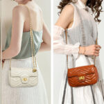 Women's Genuine Leather Quilted Lock Chain Crossbody Shoulder Bag In Minimalist