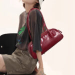 Women's Genuine Leather Zipper Shoulder Baguette Bag In Vintage