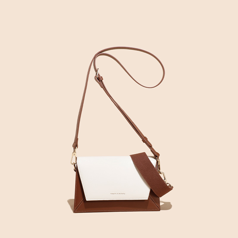 Minimalistische Damen Echtleder Farbblock Trapezoid Crossbody Umhängetasche