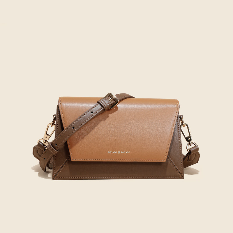 Minimalistische Damen Echtleder Farbblock Trapezoid Crossbody Umhängetasche