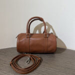 Women's Minimalist Genuine Leather Cylinder Shape Crossbody Shoulder Boston Handbag