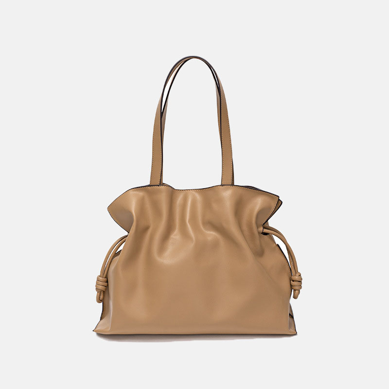 Minimalistische Damen Echtleder Kordelzug Plissee Umhängetasche Tasche