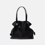 Minimalistische Damen Echtleder Kordelzug Plissee Umhängetasche Tasche