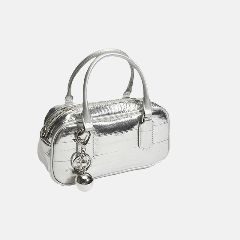 Sac à main Minimalist Genuine Leather Eel Pattern Bell Charm Crossbody Handbag