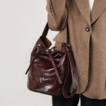 Women's Minimalist Genuine Leather Hand Grain Crossbody Shoulder Bucket Bag