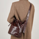 Women's Minimalist Genuine Leather Hand Grain Crossbody Shoulder Bucket Bag