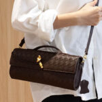 Women's Minimalist Woven Genuine Leather Crossbody Baguette Handbags