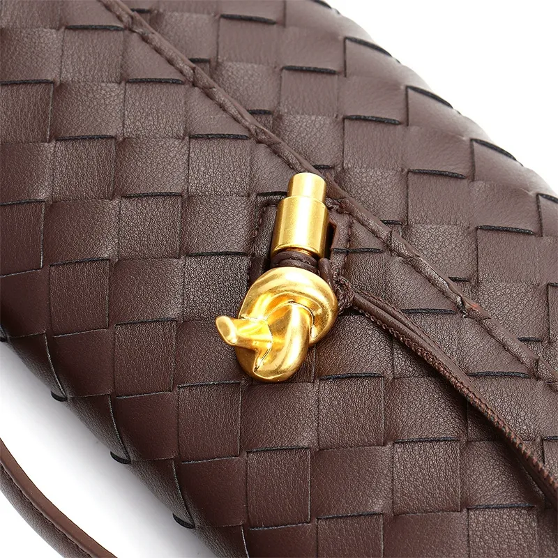 Women's Minimalist Woven Genuine Leather Crossbody Baguette Handbags