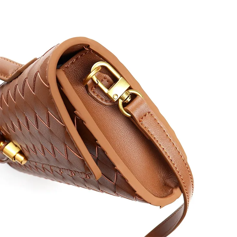 Women's Minimalist Woven Genuine Leather Crossbody Baguette Handbags