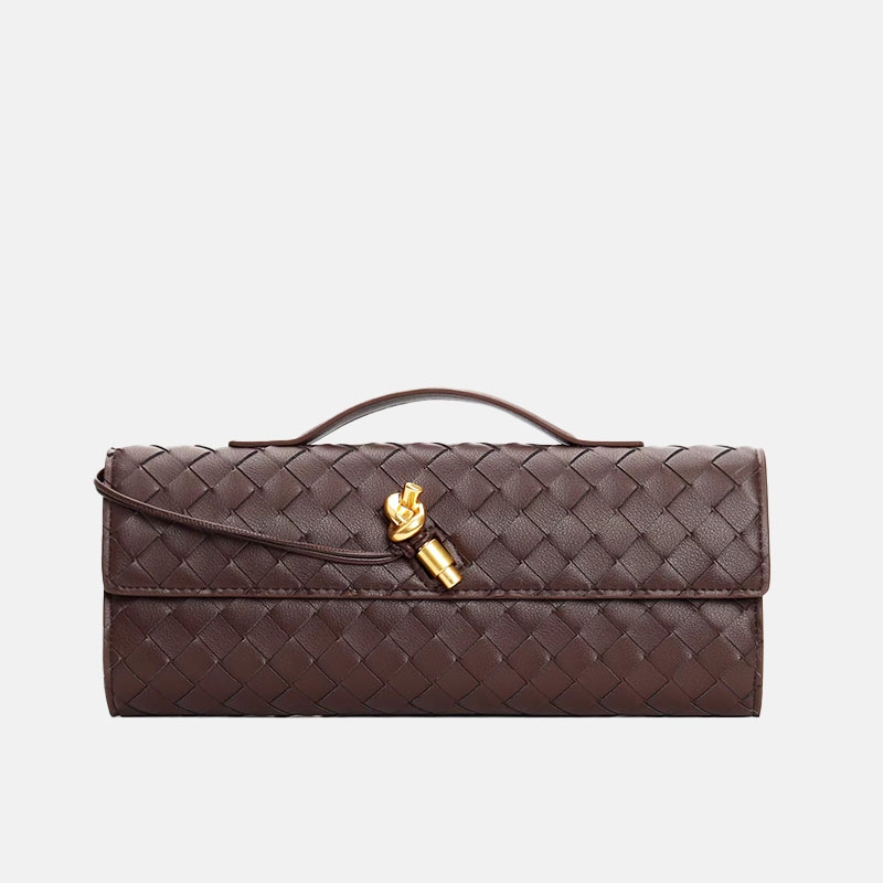 Women's Minimalist Woven Genuine Leather Crossbody Baguette Handbags