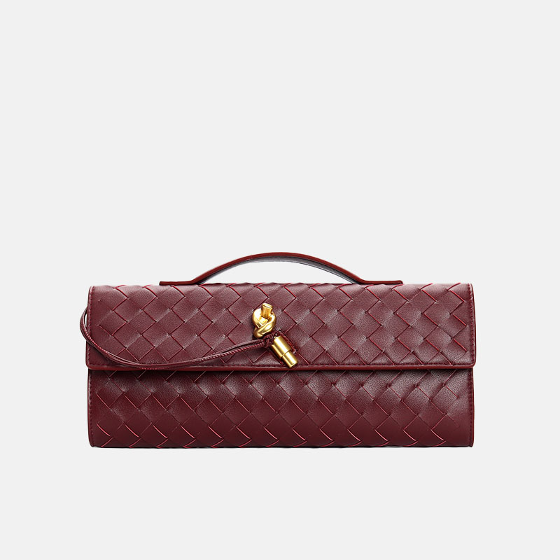 Women's Minimalist Woven Genuine Leather Crossbody Baguette Handbags