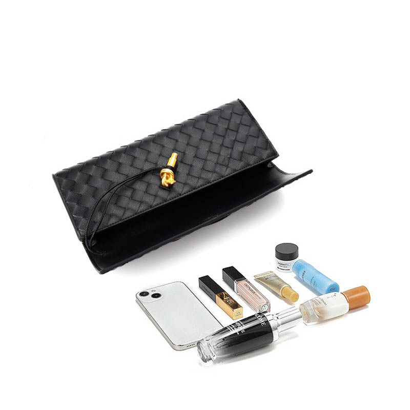 Women's Minimalist Woven Genuine Leather Crossbody Baguette Handbags