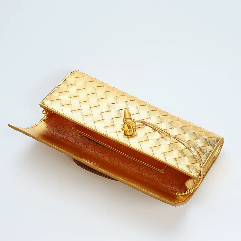 Women's Minimalist Woven Genuine Leather Crossbody Baguette Handbags