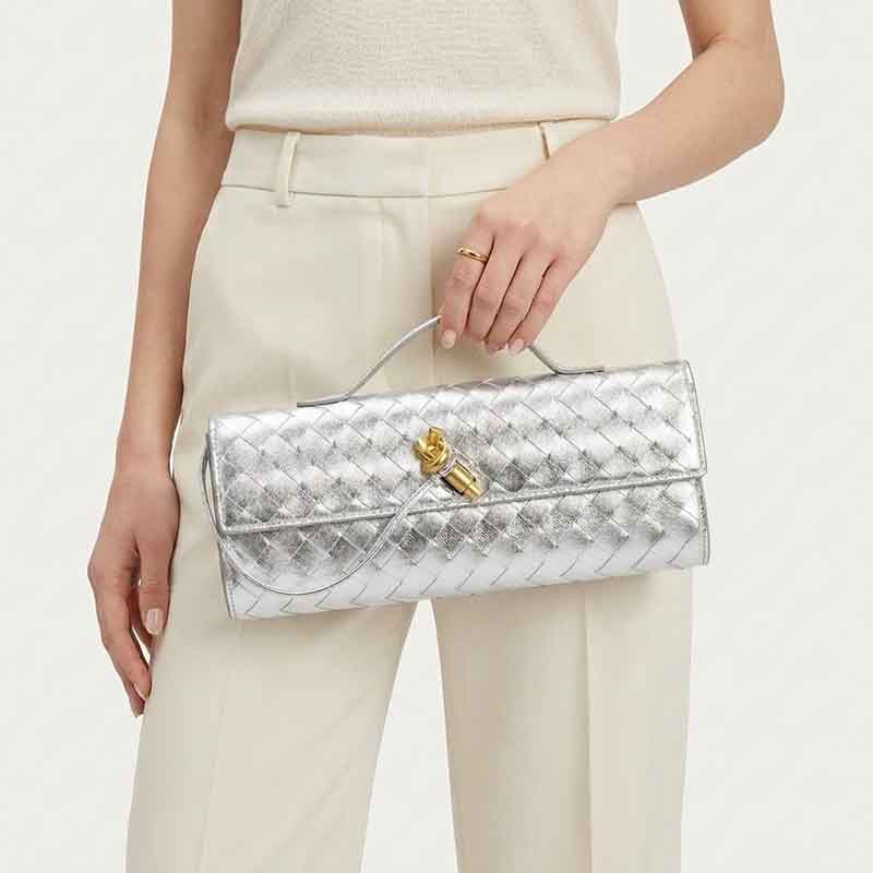 Minimalistische gewebte Damen Echtleder Crossbody Baguette Handtaschen