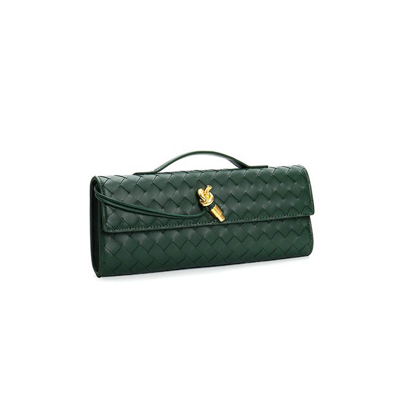 Women's Minimalist Woven Genuine Leather Crossbody Baguette Handbags