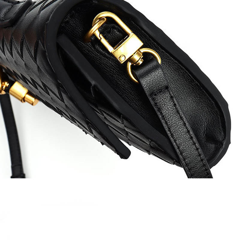 Women's Minimalist Woven Genuine Leather Crossbody Baguette Handbags