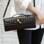 Women's Minimalist Woven Genuine Leather Crossbody Baguette Handbags
