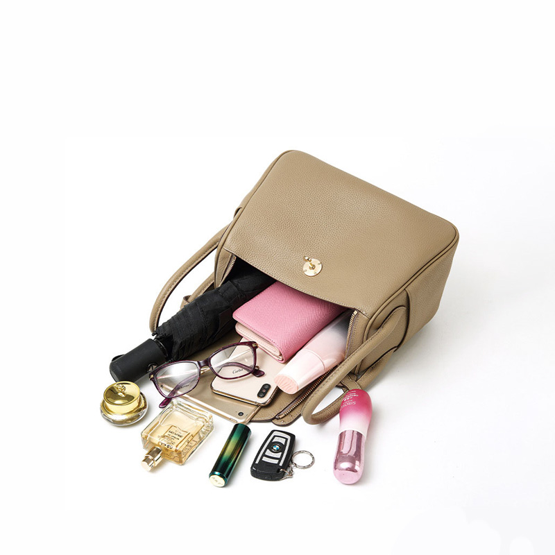 Sac à main en cuir véritable avec fermeture à glissière et bandoulière pour femmes